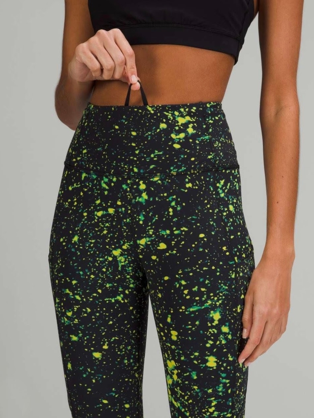 Lululemon Fast and Free High Rise Tight  Nulux Sparks Fly Green Crop 24" Size 8